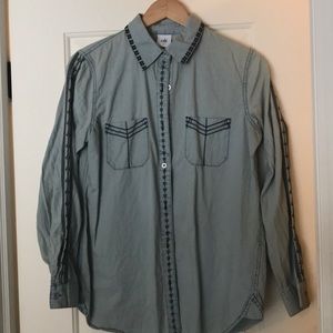 Cabi chambray/denim button down with stitching